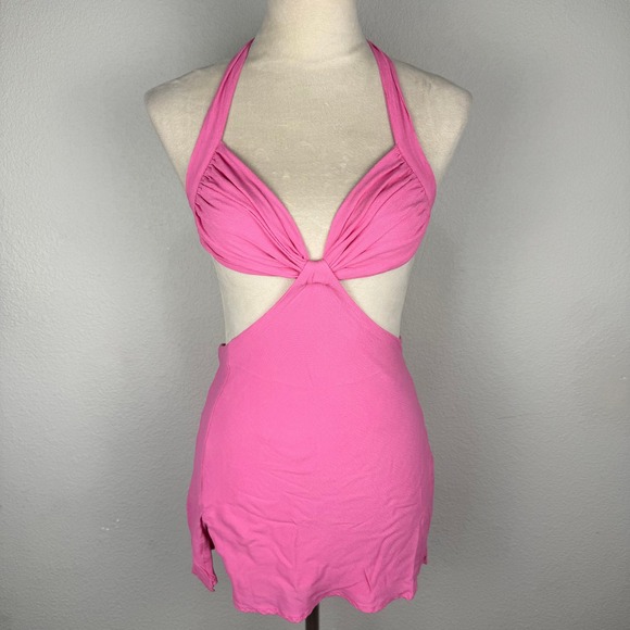 babyboo Dresses & Skirts - Babyboo Kamilla Mini Dress Pink Halter Cutout 3 Ties Sz XS Vibrant Summer Party